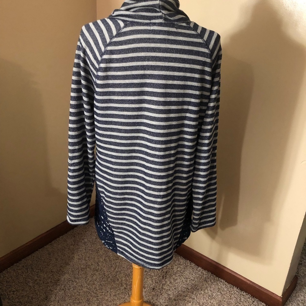 French Laundry Blue/Gray Striped Funnel Neck Top Size L - Picture 5 of 8